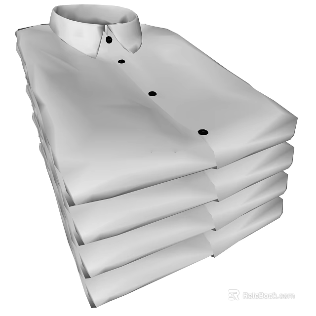 Clean White Shirts with Collar and Buttons Folded and Stacked Neatly 3d model 