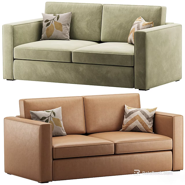 Modern Green And Brown Multi Seat Sofa Interior With Decorative Pillows 3d model