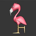 Pink Flamingo Character Wearing Round Glasses Standing On One Yellow Leg Against Dark Background