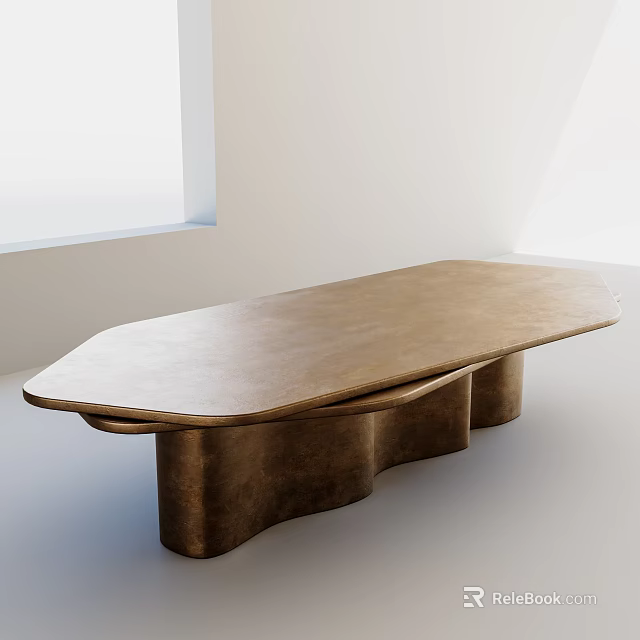 Irregular Metallic Coffee Table With Wave Shaped Base For Modern Living Room 3d model 