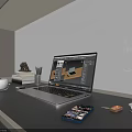 Modern Desk Workspace With Laptop Displaying Design Software Interface Smartphone Pen Holder And Books