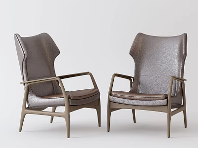 Modern Leather Wingback Accent Chair With Comfortable Armrests And Brown Upholstery 3d model