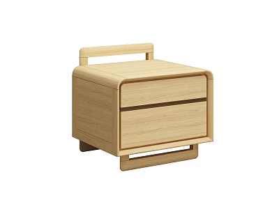 Modern Minimalist Light Wood Bedside Table With Two Drawers And Top Rail 3d model