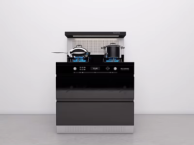 Integrated Modern Black Kitchen Appliance With Cooktop Range Hood And Oven 3d model