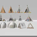Various Tipi Dome Triangle Camping Tents With Canvas Fabric And Decorative Designs