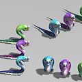 Colorful Mythical Snake Creature Character Designs With Various Color And Winged Details