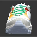 Stylish White Sneakers With Green Laces Transparent Upper Orange Red Accents Star Logo Thick Sole