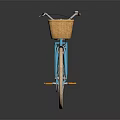 Classic Blue Bicycle With Brown Seat Wicker Front Basket And White Rims