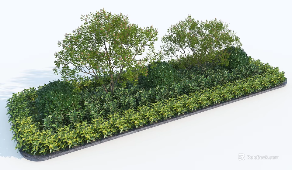 Lush Green Shrubs In Landscaped Garden With Varied Foliage And Arranged Plants 3d model 