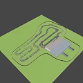 Game Character Racing On Curved Black Track With Green Background And Red White Edges
