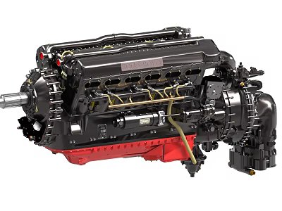 Robust Mechanical Engine With Black Casing Red Accents Multiple Cylinders And Metal Components 3d model