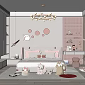 Kids Room Interior Design With Pink Accents Circular Wall Decor Pendant Chandelier And Plush Toys
