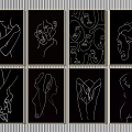 Black and White Line Art Collection Featuring Human Figures Hand and Face Abstract Silhouettes 3d model