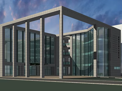 Modern Office Building Exterior With Glass Facade And Geometric Architectural Design 3d model