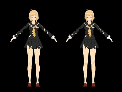 Stylish Anime Game Character With Blonde Hair Black Uniform White Gloves And Red Shoes 3d model