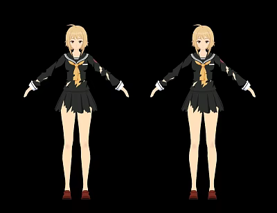 Stylish Anime Game Character With Blonde Hair Black Uniform White Gloves And Red Shoes 3d model