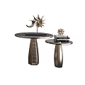 Modern Round Side Tables With Metal Bases And Decorative Ornaments