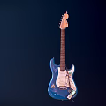 Blue Electric Guitar Instrument with Art Supplies and Sticker on Dark Background