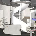 Modern Beauty and Hair Salon Interior Featuring Spiral Staircase Reception Desk and Large Windows