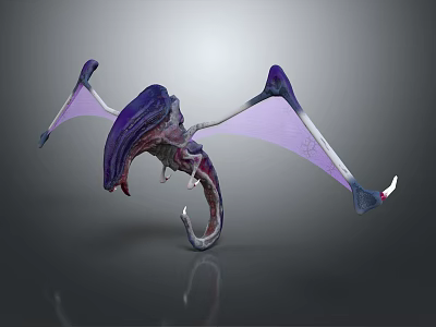 Grotesque Game Movie Character With Purple Pink Wings And Unique 3D Render Design 3d model