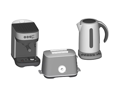 Modern Kitchen Appliances Set Including Coffee Machine Toaster And Electric Kettle 3d model