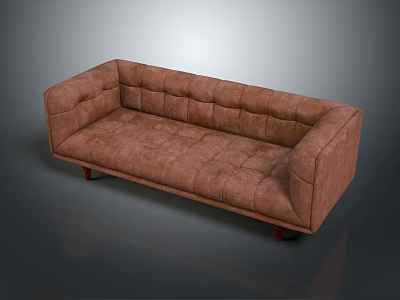 Brown Leather Tufted Sofa With Wooden Legs Armrests And Modern Design 3d model