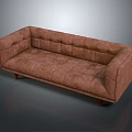 Brown Leather Tufted Sofa With Wooden Legs Armrests And Modern Design