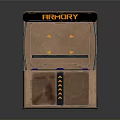 Armory Game Booth With Brown Exterior Wavy Details And Blue Control Panels