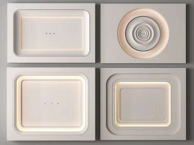 Modern Ceiling Design With Square Round Shapes And Recessed Lighting Features 3d model