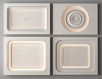 Modern Ceiling Design With Square Round Shapes And Recessed Lighting Features 3d model
