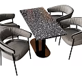 Modern Dining Table Set With Sparkling Tabletop Gray Curved Back Chairs And Black Metal Legs