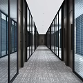 Modern School Corridor With Glass Doors And Gray Carpet Interior Design