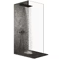 Sleek Modern Shower Head With Rainfall Water Flow On Textured Bathroom Wall