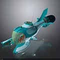 Futuristic Blue Spaceship With Transparent Cockpit Sleek Design And Thrusters For Space Exploration