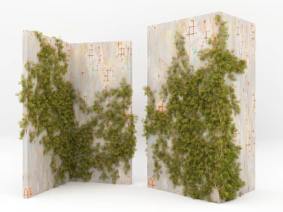 Lush Green Plant Wall with Textured Background and Partition Design for Indoor Decor 3d model