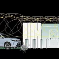 Commercial Exhibition Equipment Displaying HUAWEI MANGO M9 White Vehicle With Purple Flowers And Clouds