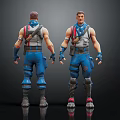 3D Character Model Front And Back View With Blue Pants White Top Red Blue Accents