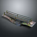 Detailed Model Railway Bridge With Wooden Railings Railway Tracks Gravel And Fallen Leaves