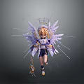 Game Anime Character Blonde Hair Purple Wings Halo Kimono Outfit And Star Motifs