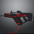 Futuristic Sci Fi Weapon with Black Body Red Accents and Scope Design