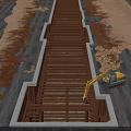 Construction Site Foundation Work In Progress With Yellow Excavator And Steel Beams