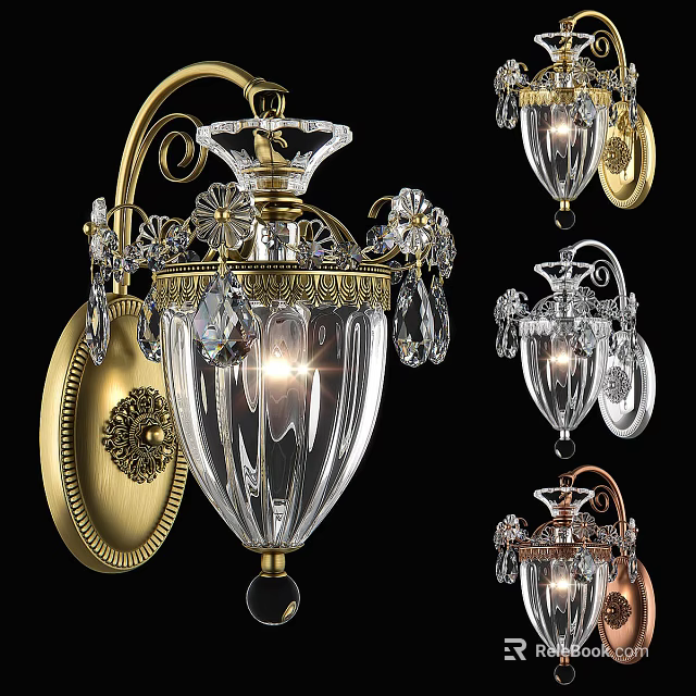Luxurious Crystal Wall Sconces With Brass Accents Crystal Pendants And Multiple Finishes 3d model 