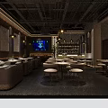 Modern Restaurant Interior With Arranged Tables Chairs Pendant Lights Neon Sign And Wall Decor