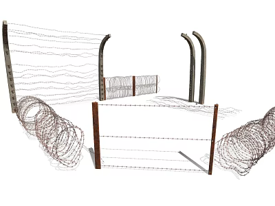 Man Working With Barbed Wire Fence And Metal Posts For Security Installation 3d model