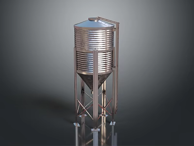 Metal Water Tank With Conical Base And Support Structure For Industrial Storage 3d model