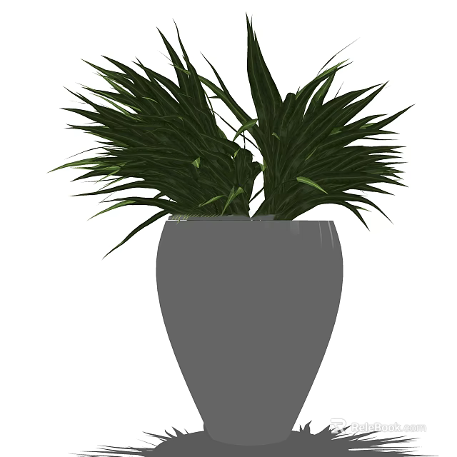 Potted Bonsai Plant With Green Lush Leaves In Gray Vase Shaped Pot 3d model 