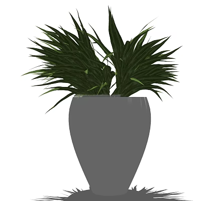 Potted Bonsai Plant With Green Lush Leaves In Gray Vase Shaped Pot 3d model
