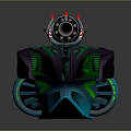 Futuristic Cosmic Spaceship with Purple Green Streamlined Structure and Red Top Components Design