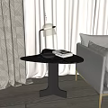Modern Round Side Table with Black Frame Marble Top and Table Lamp in Living Room