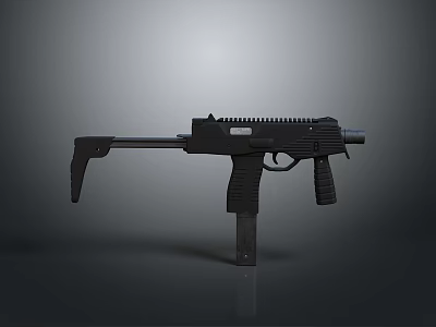 Black Tactical Submachine Gun Design With Folding Stock And Rail System 3d model